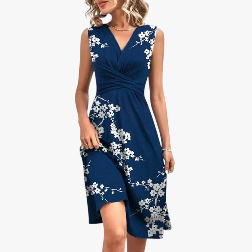 Dame Elegant Midi Sommerkjole med V-Udskæring