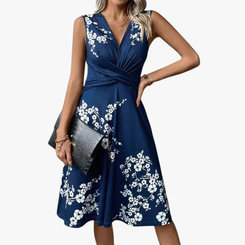 Dame Elegant Midi Sommerkjole med V-Udskæring