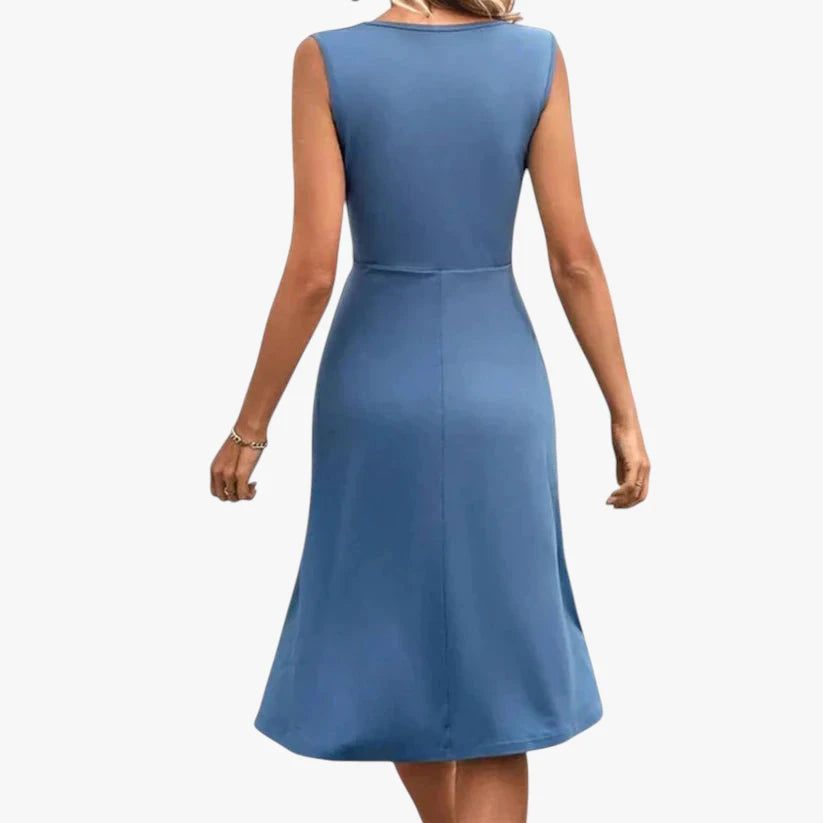 Dame Elegant Midi Sommerkjole med V-Udskæring