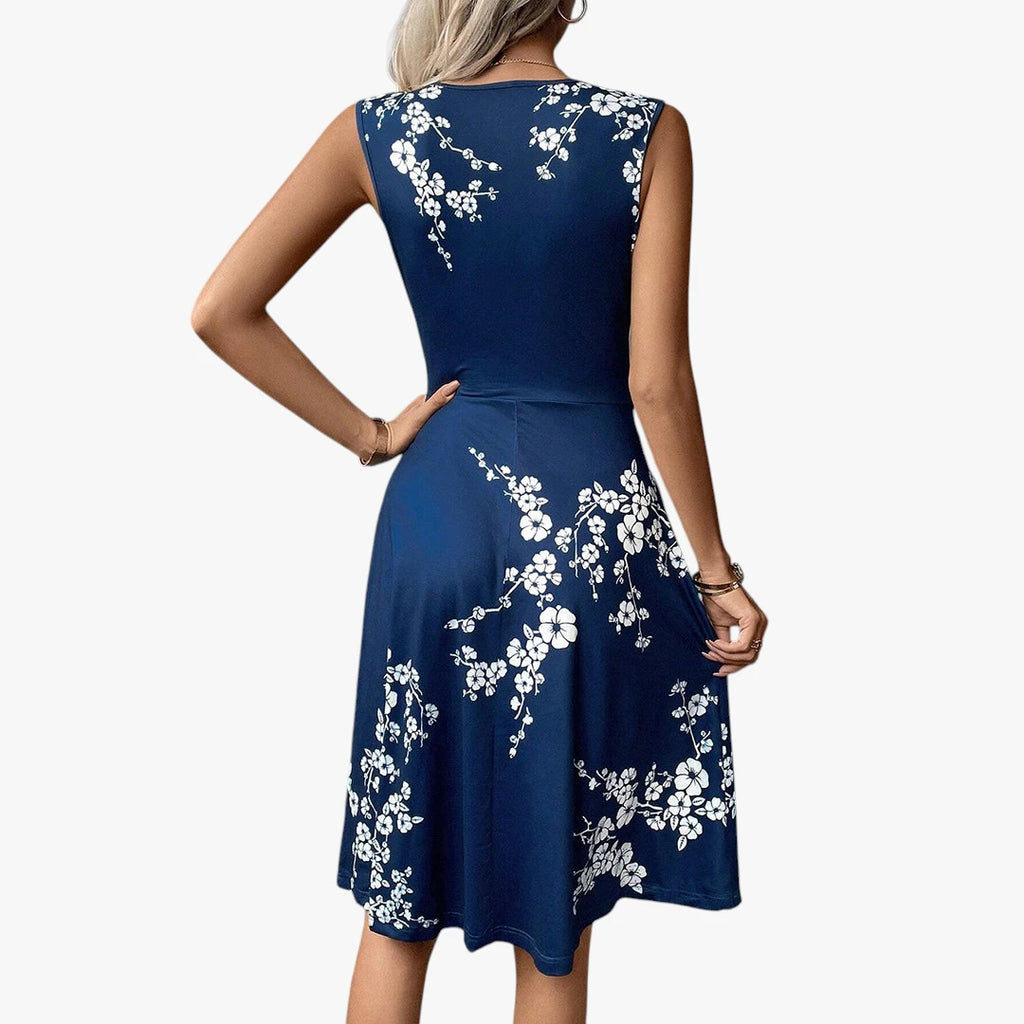 Dame Elegant Midi Sommerkjole med V-Udskæring