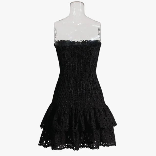 Dame Elegant Mini Sommerkjole med Bandeau og Flæseskørt