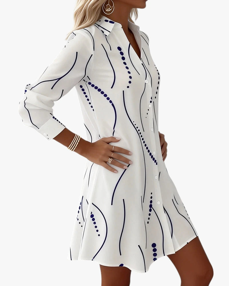 Dame Elegant Mini Sommerkjole med Knapper og Lange Ærmer