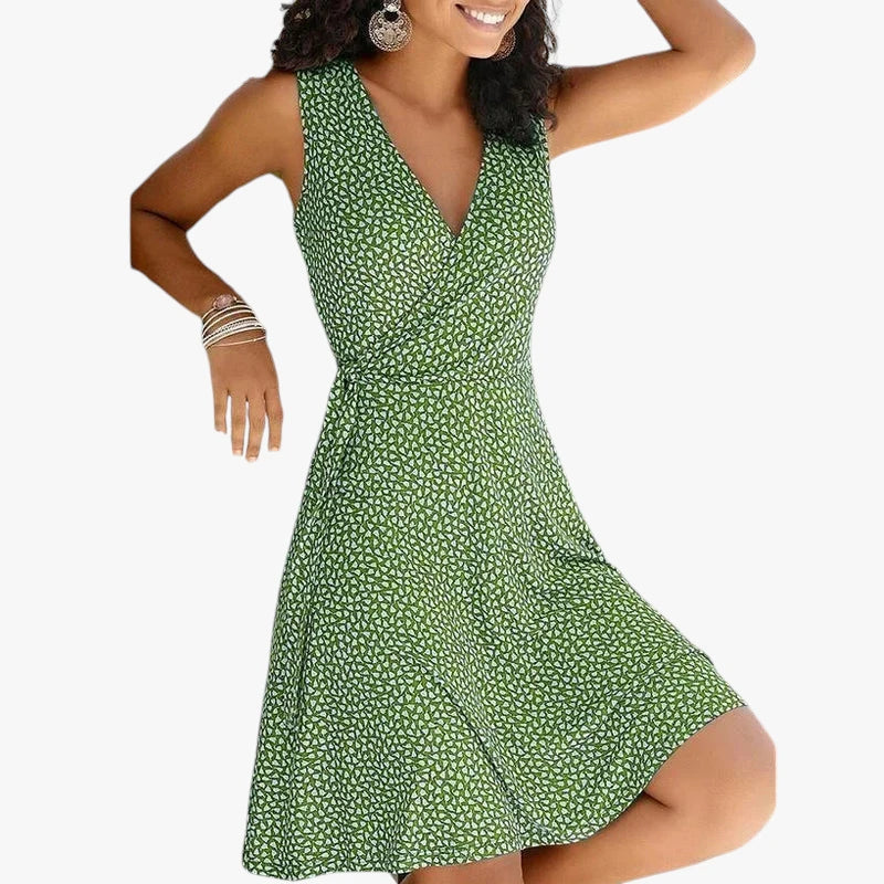 Dame Elegant Mini Sommerkjole med V-Udskæring