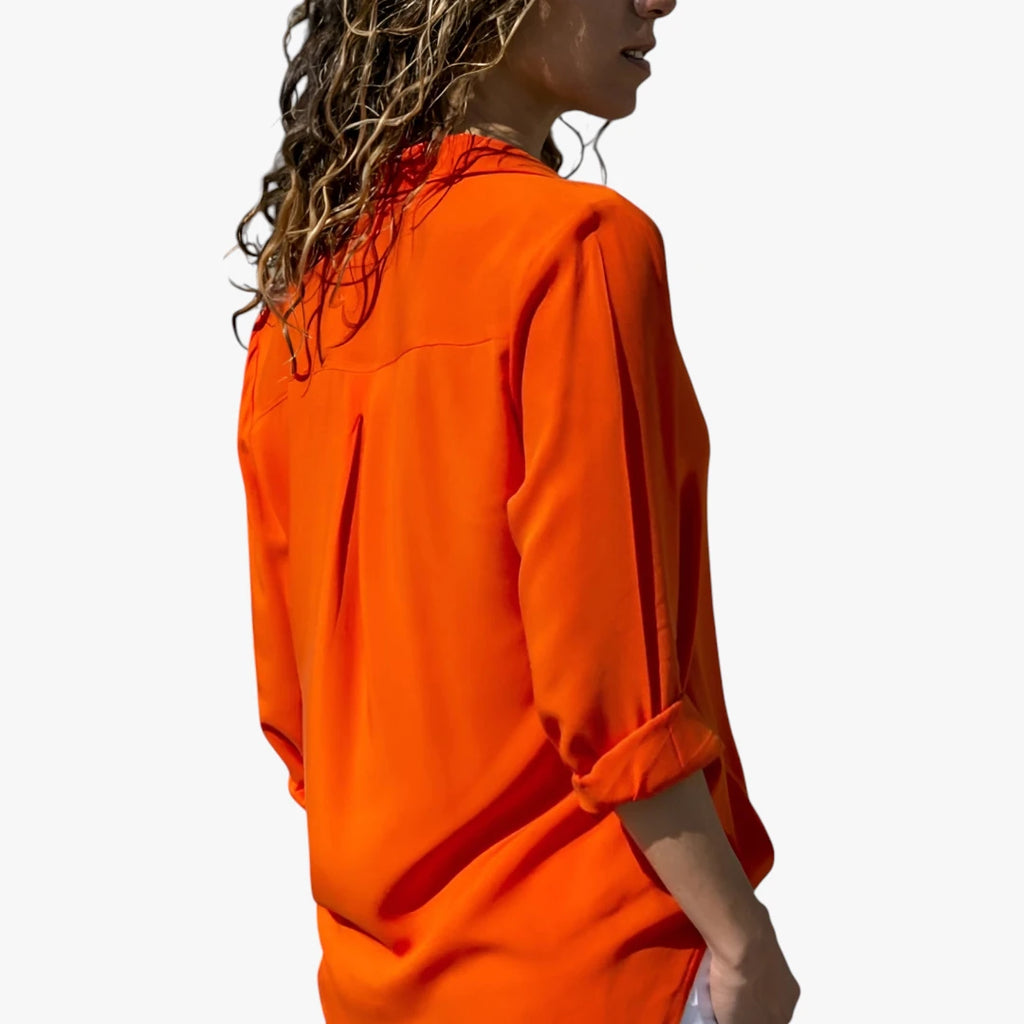 Dame Elegant Skjortebluse med V-Udskæring og Knapper