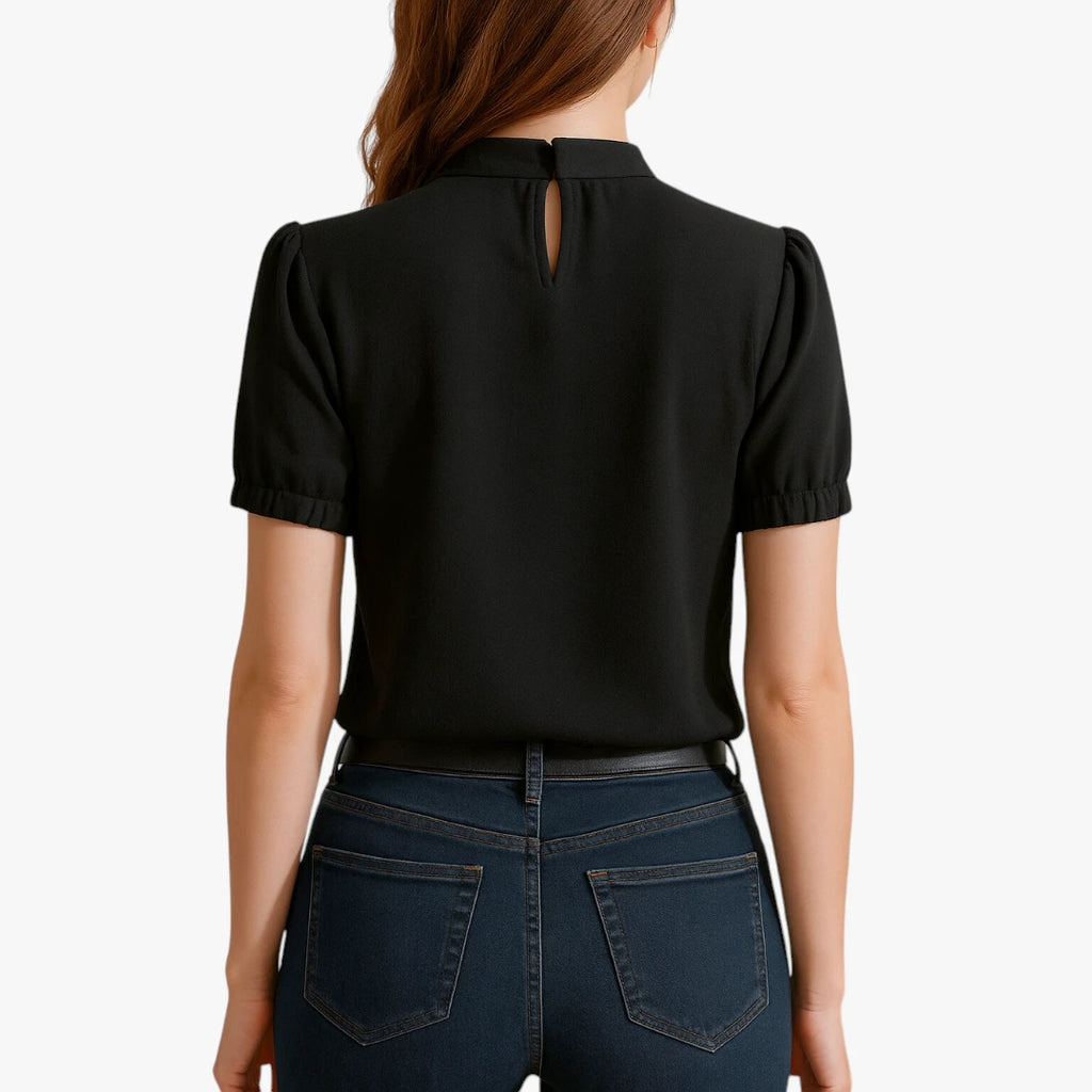 Dame Elegant Sommerbluse med Høj Hals og Åbne Skuldre