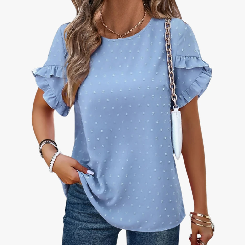 Dame Elegant Sommerbluse med Kortærmet og Flæser Design