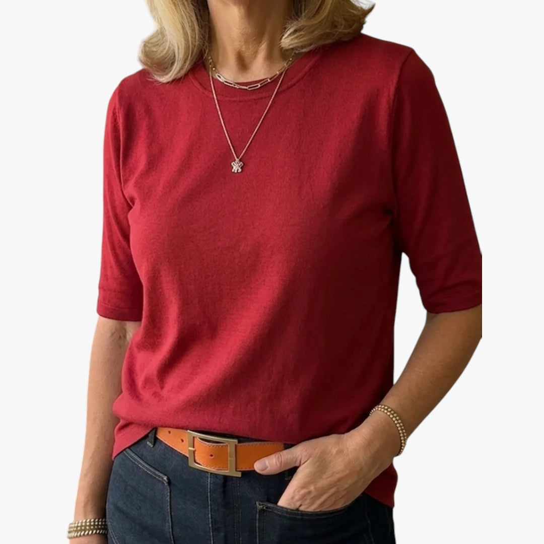 Dame Elegant T-Shirt med Høj Hals og Løs Pasform