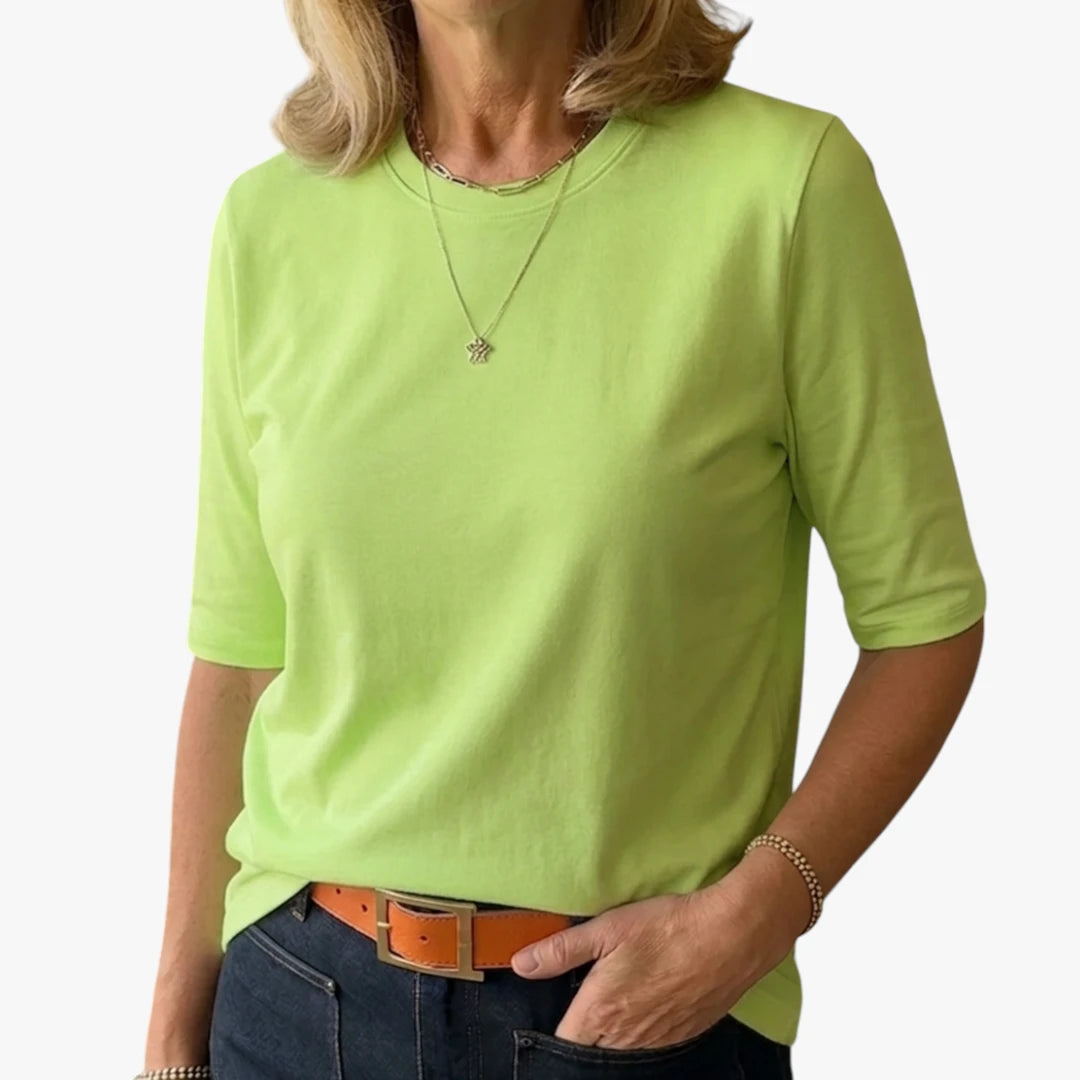 Dame Elegant T-Shirt med Høj Hals og Løs Pasform