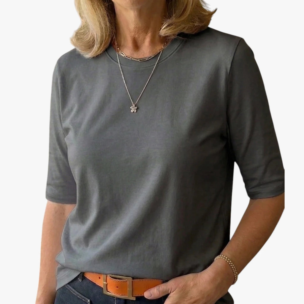 Dame Elegant T-Shirt med Høj Hals og Løs Pasform