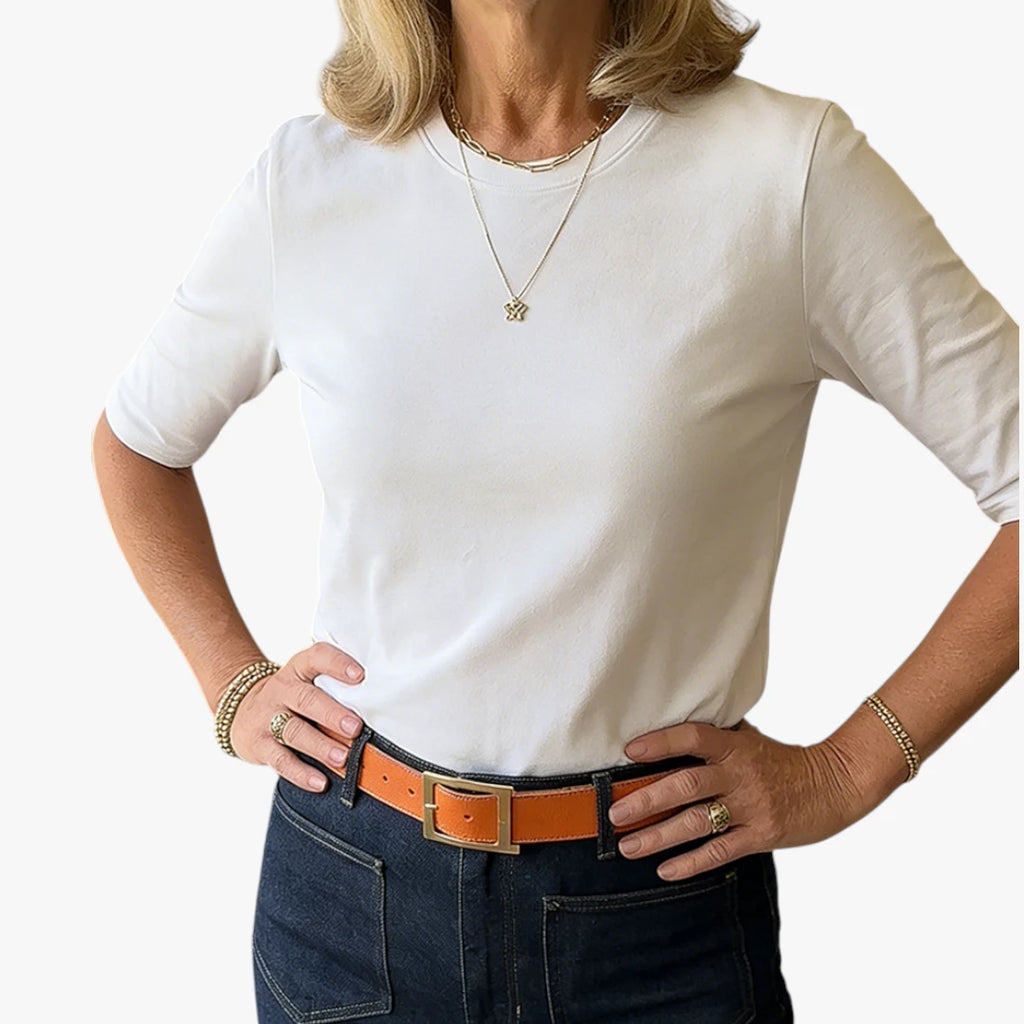 Dame Elegant T-Shirt med Høj Hals og Løs Pasform