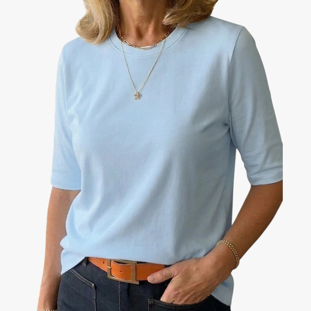 Dame Elegant T-Shirt med Høj Hals og Løs Pasform