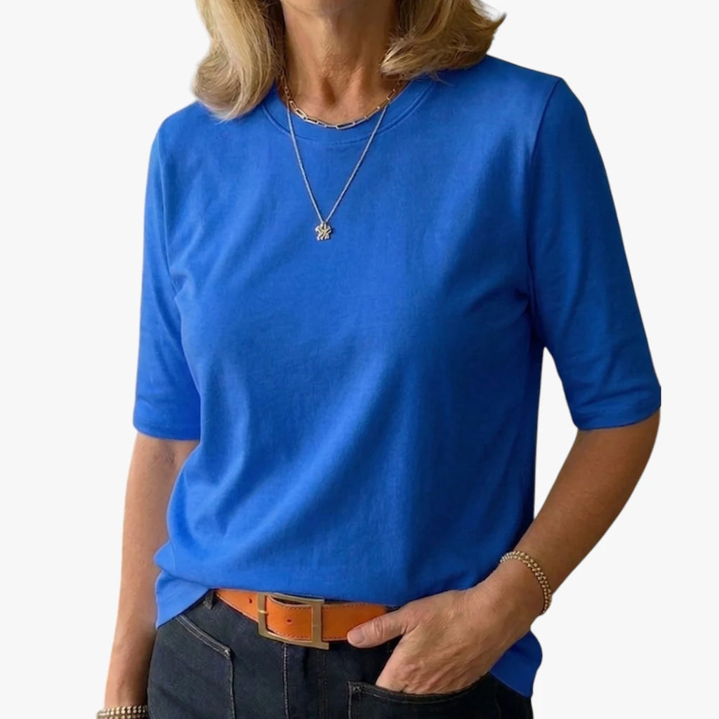 Dame Elegant T-Shirt med Høj Hals og Løs Pasform