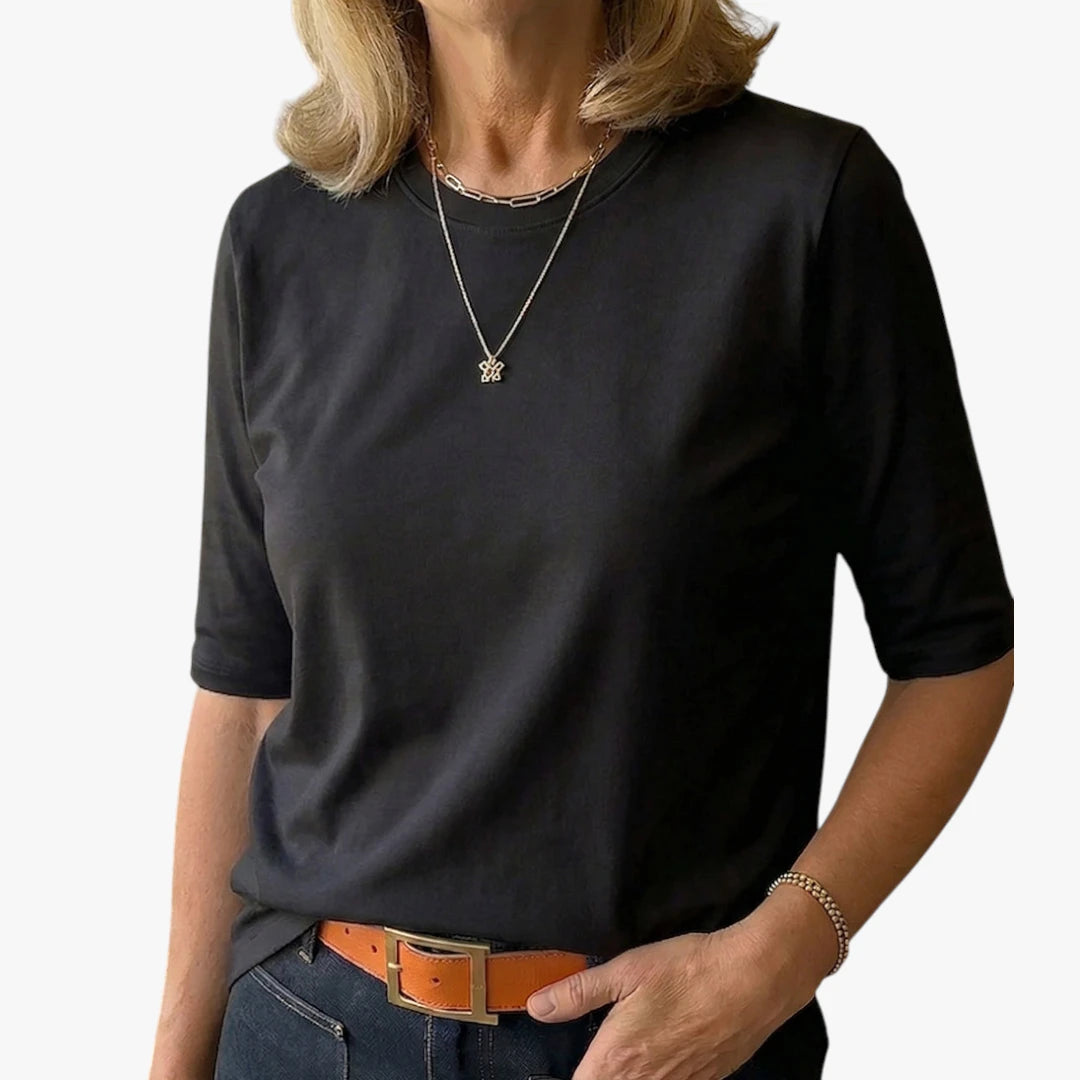 Dame Elegant T-Shirt med Høj Hals og Løs Pasform