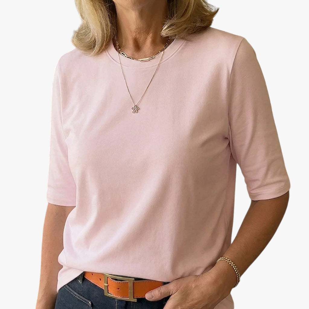 Dame Elegant T-Shirt med Høj Hals og Løs Pasform