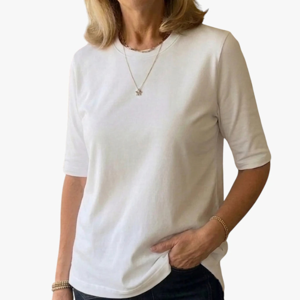 Dame Elegant T-Shirt med Høj Hals og Løs Pasform