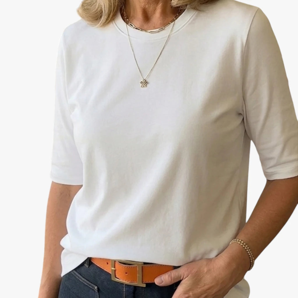 Dame Elegant T-Shirt med Høj Hals og Løs Pasform