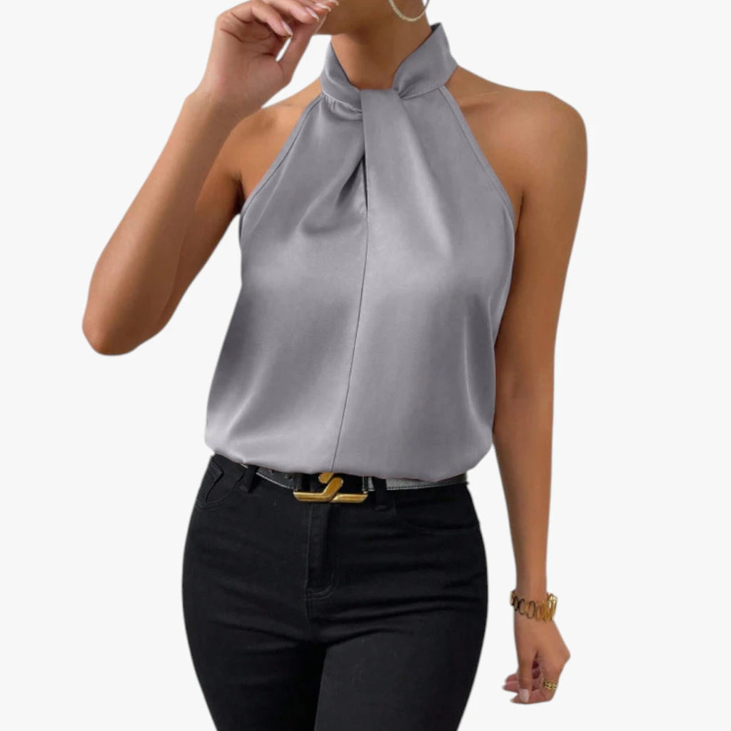 Dame Elegant Top med Halterneck og Høj Hals