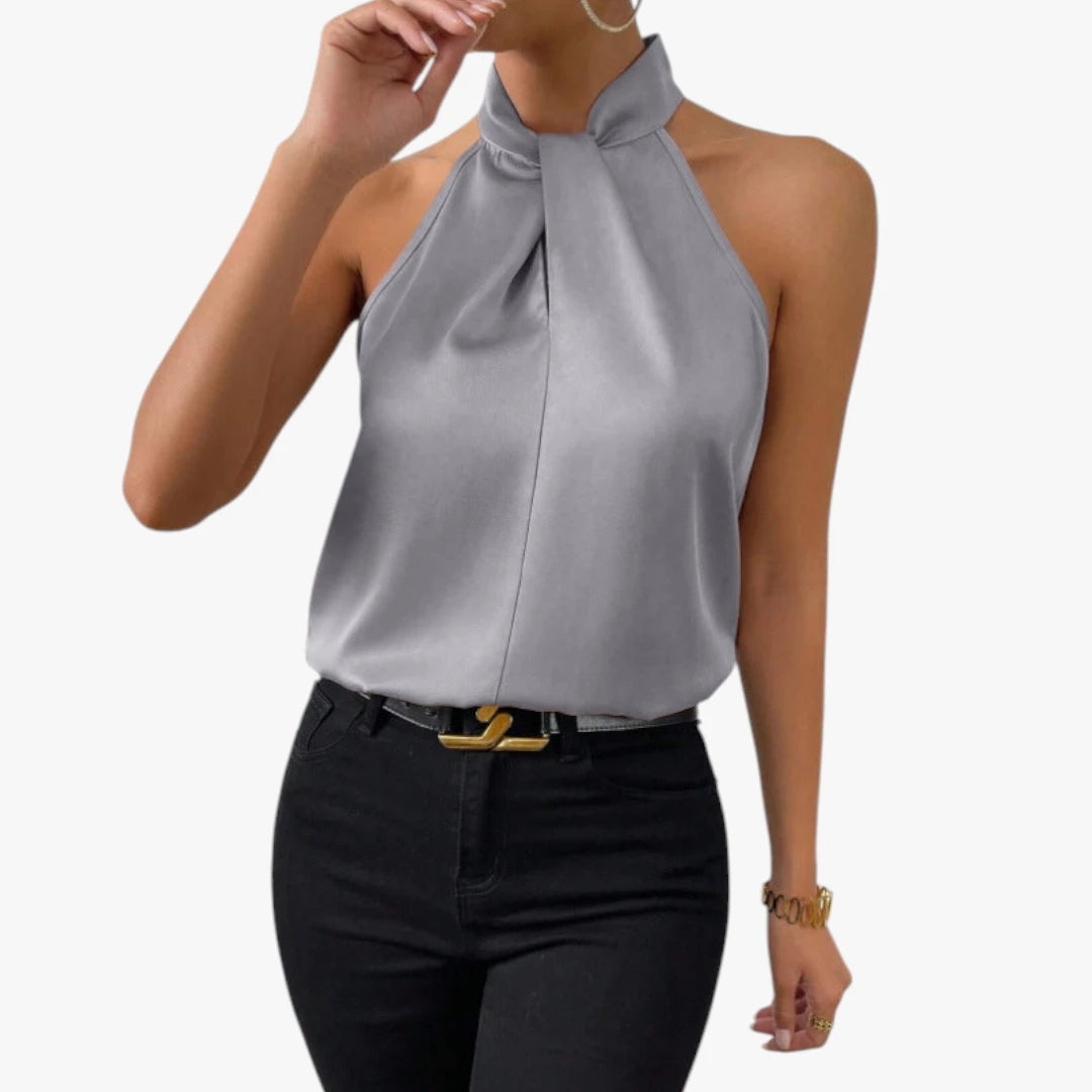 Dame Elegant Top med Halterneck og Høj Hals