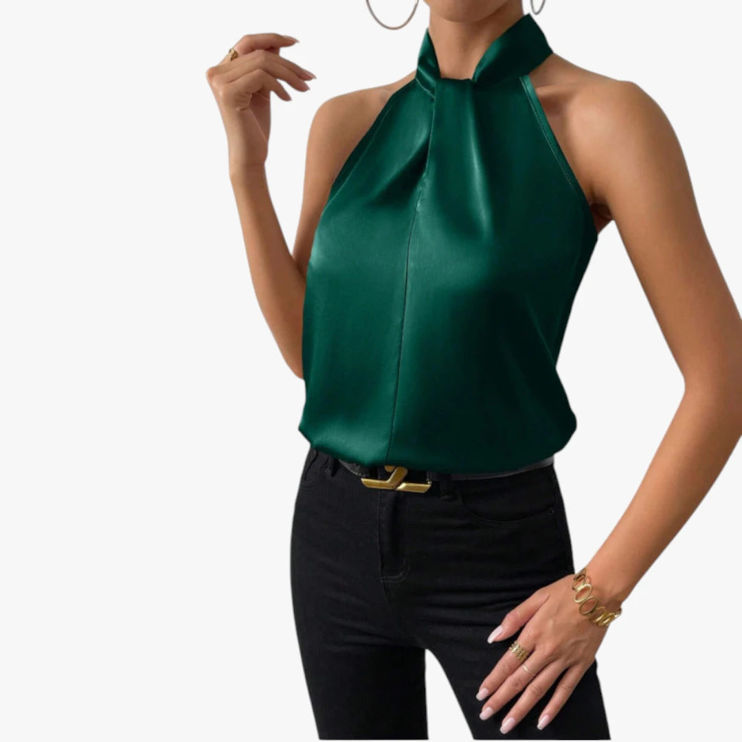 Dame Elegant Top med Halterneck og Høj Hals