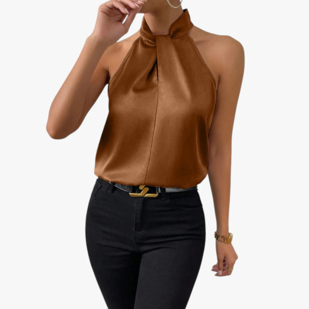 Dame Elegant Top med Halterneck og Høj Hals