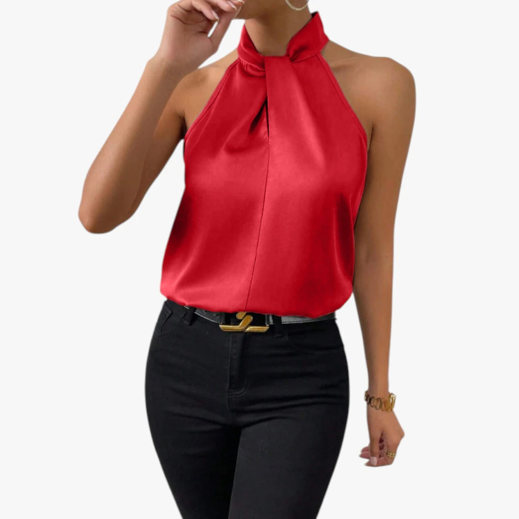 Dame Elegant Top med Halterneck og Høj Hals