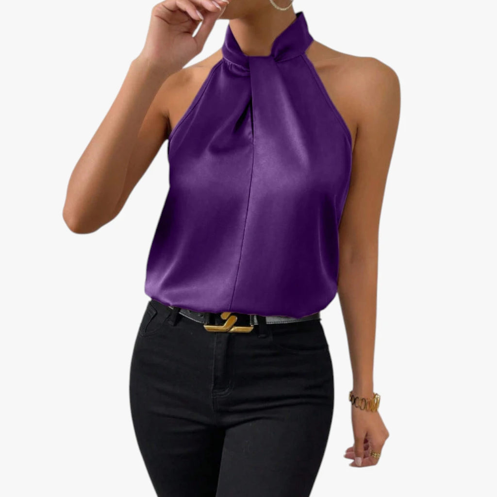 Dame Elegant Top med Halterneck og Høj Hals