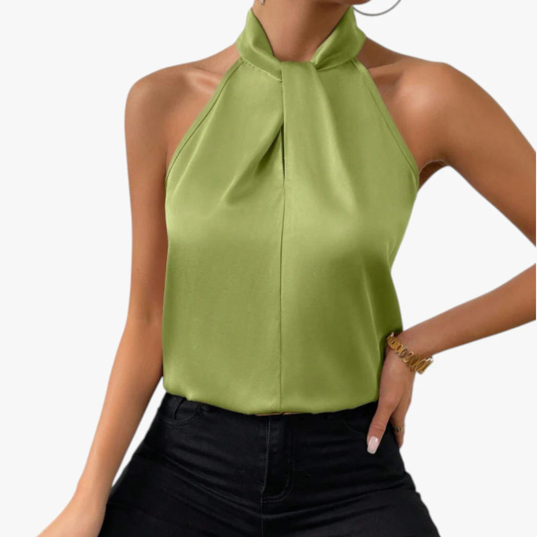 Dame Elegant Top med Halterneck og Høj Hals