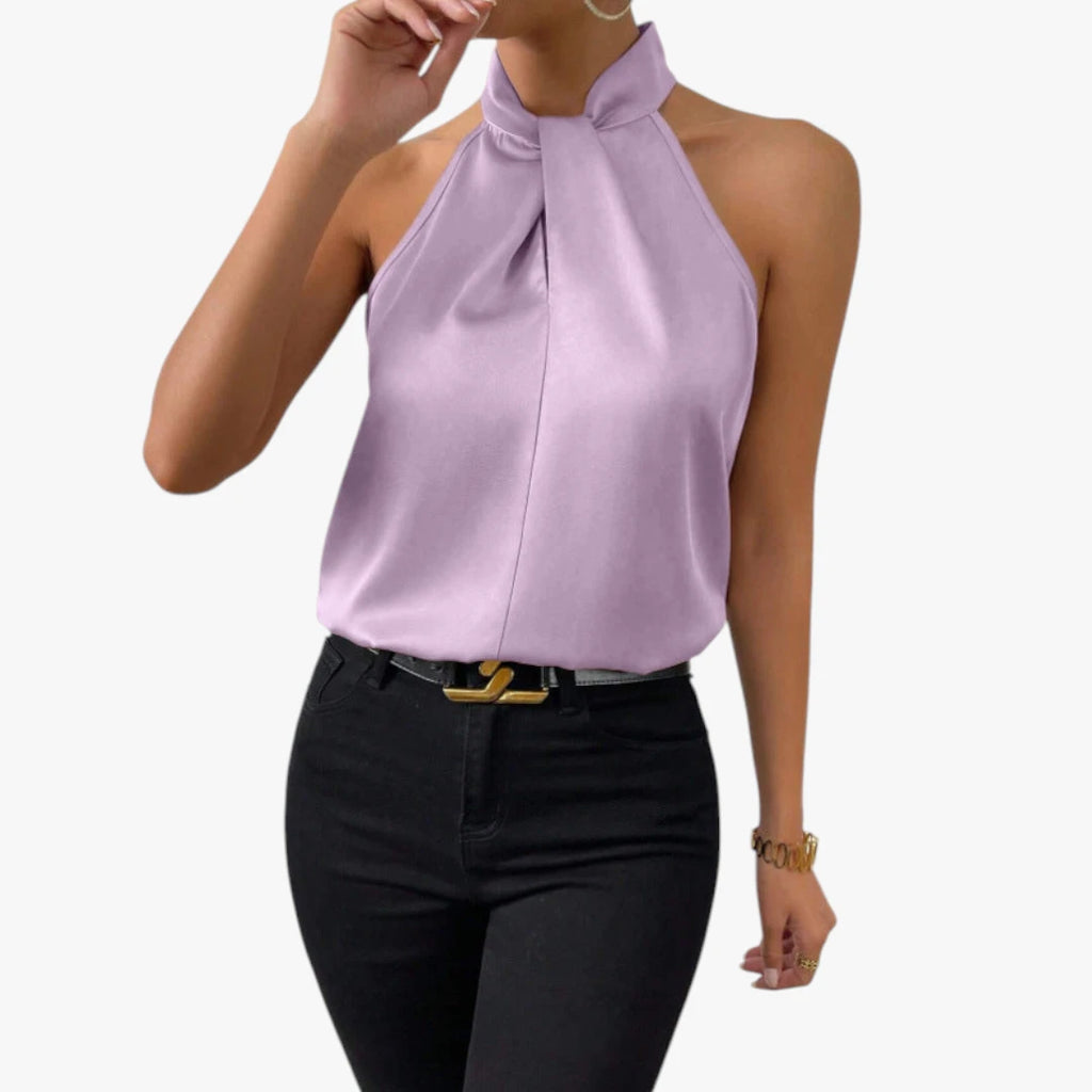 Dame Elegant Top med Halterneck og Høj Hals