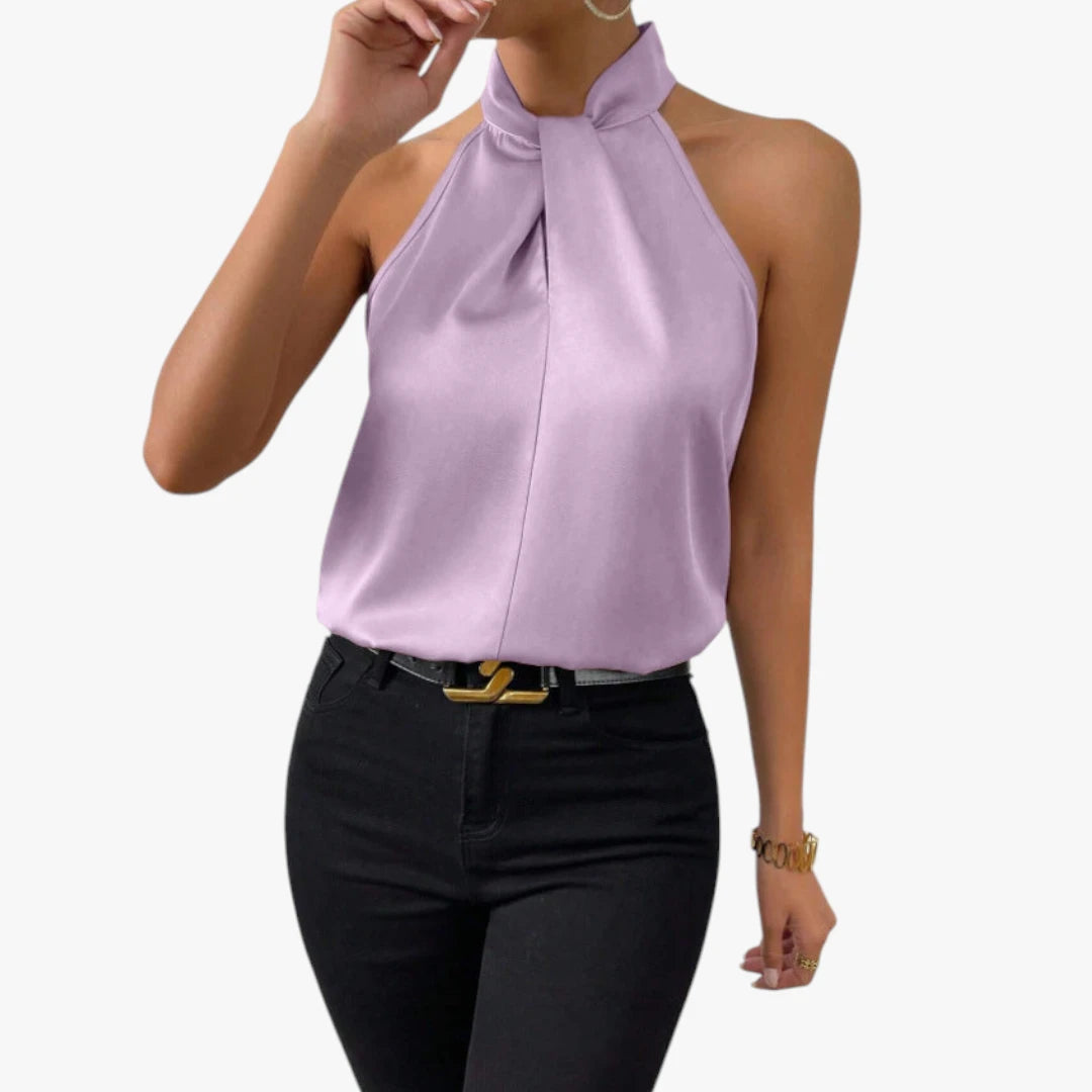 Dame Elegant Top med Halterneck og Høj Hals