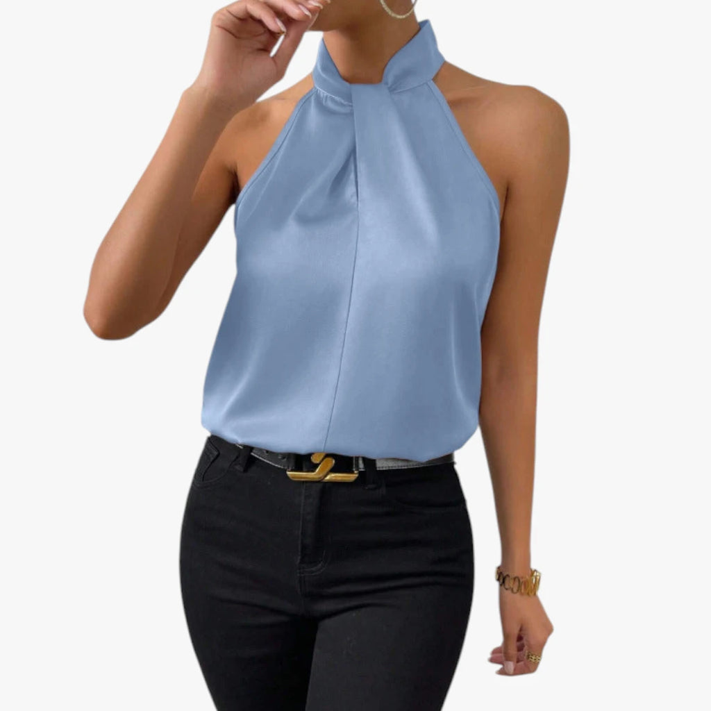 Dame Elegant Top med Halterneck og Høj Hals
