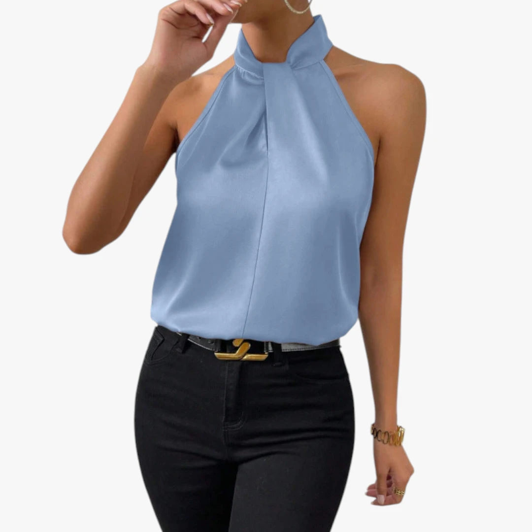 Dame Elegant Top med Halterneck og Høj Hals