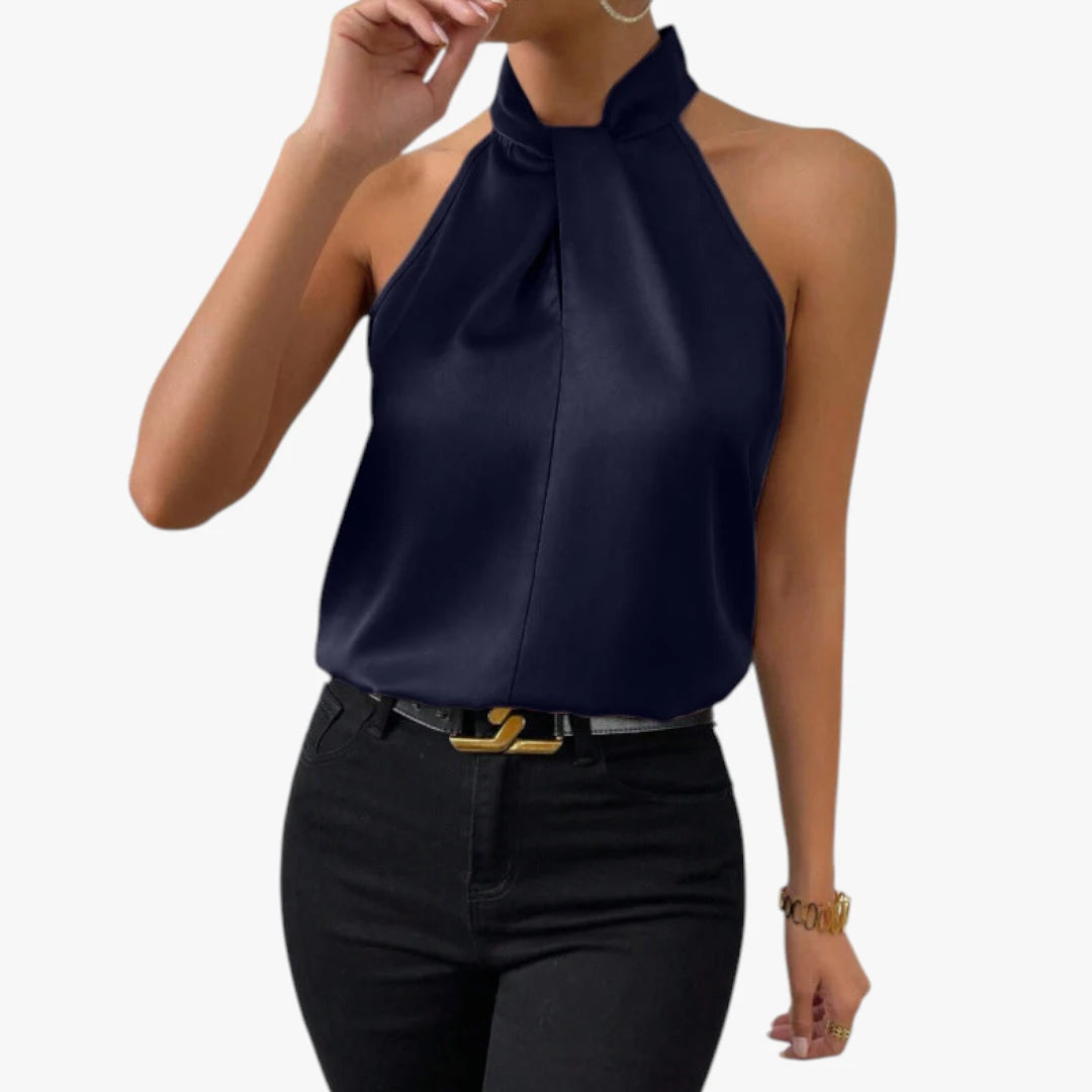 Dame Elegant Top med Halterneck og Høj Hals