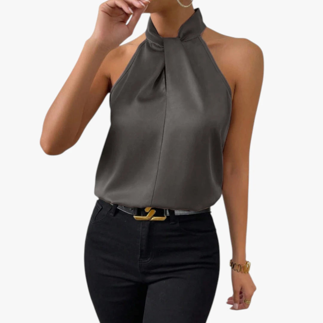 Dame Elegant Top med Halterneck og Høj Hals