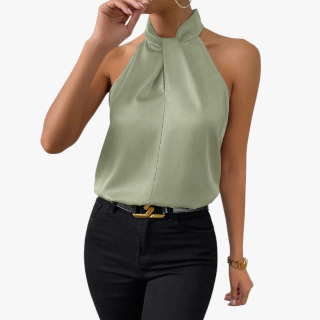 Dame Elegant Top med Halterneck og Høj Hals
