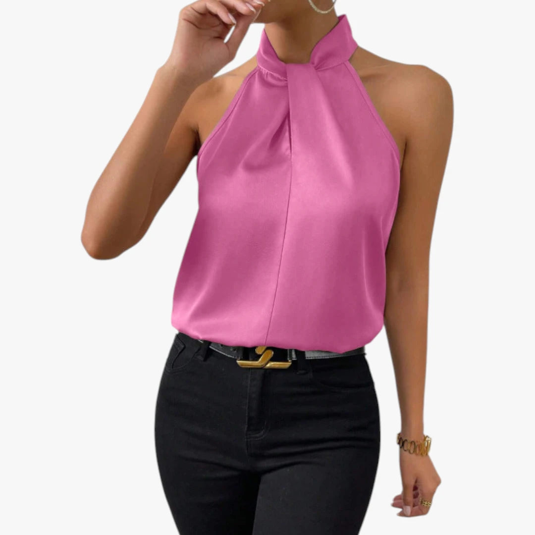 Dame Elegant Top med Halterneck og Høj Hals