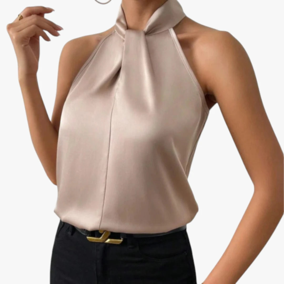 Dame Elegant Top med Halterneck og Høj Hals