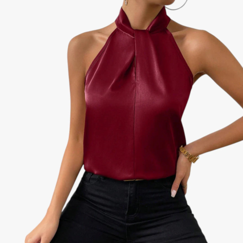 Dame Elegant Top med Halterneck og Høj Hals