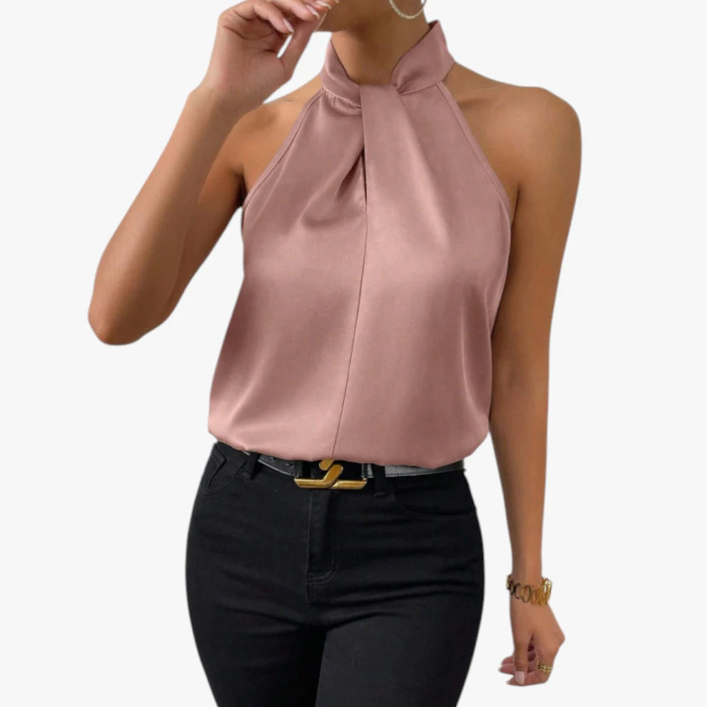 Dame Elegant Top med Halterneck og Høj Hals