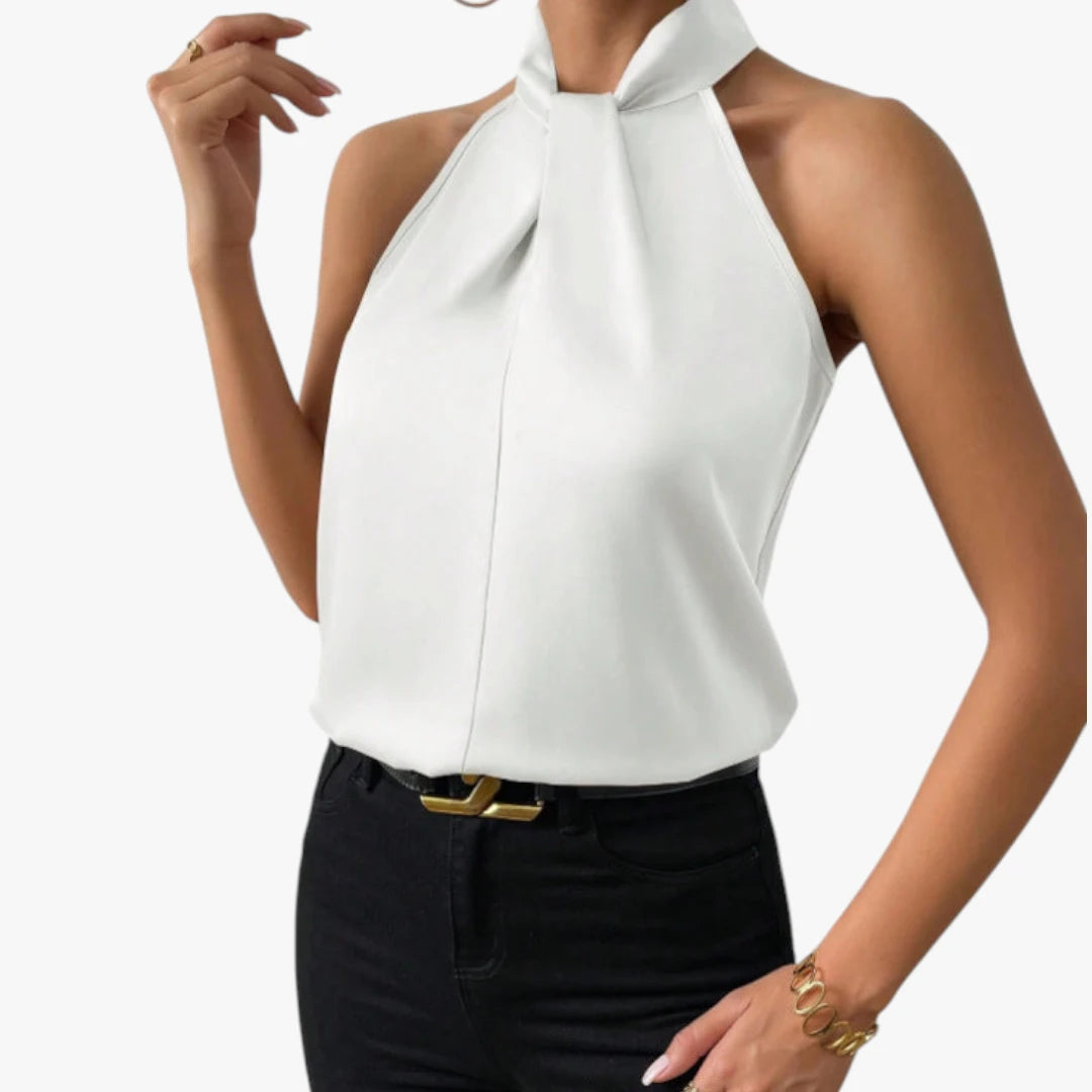 Dame Elegant Top med Halterneck og Høj Hals