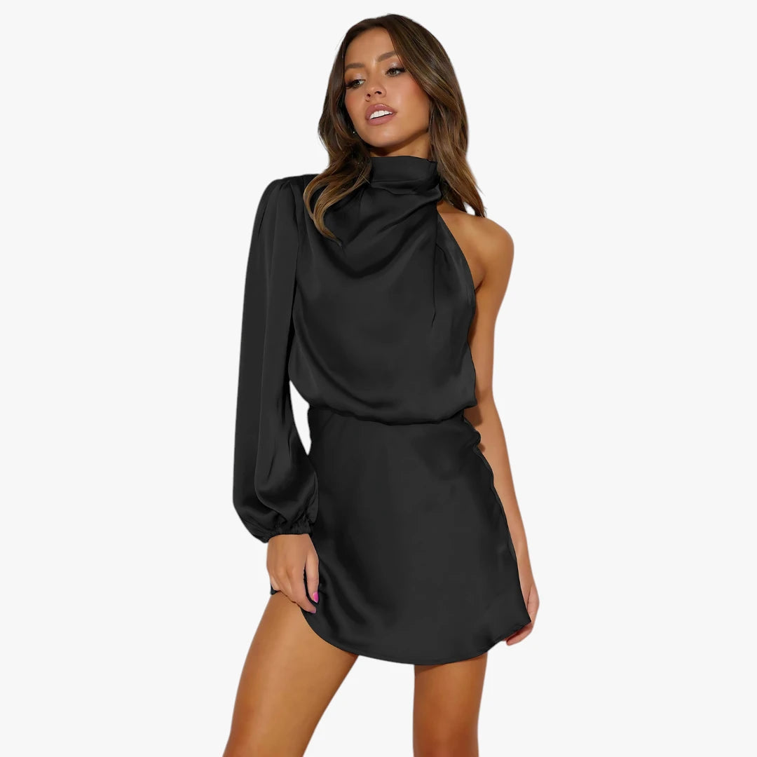 Dame Fest Kort Kjole til Bryllup med One Shoulder
