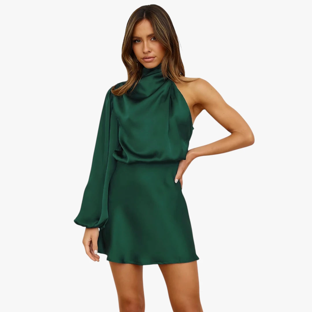 Dame Fest Kort Kjole til Bryllup med One Shoulder