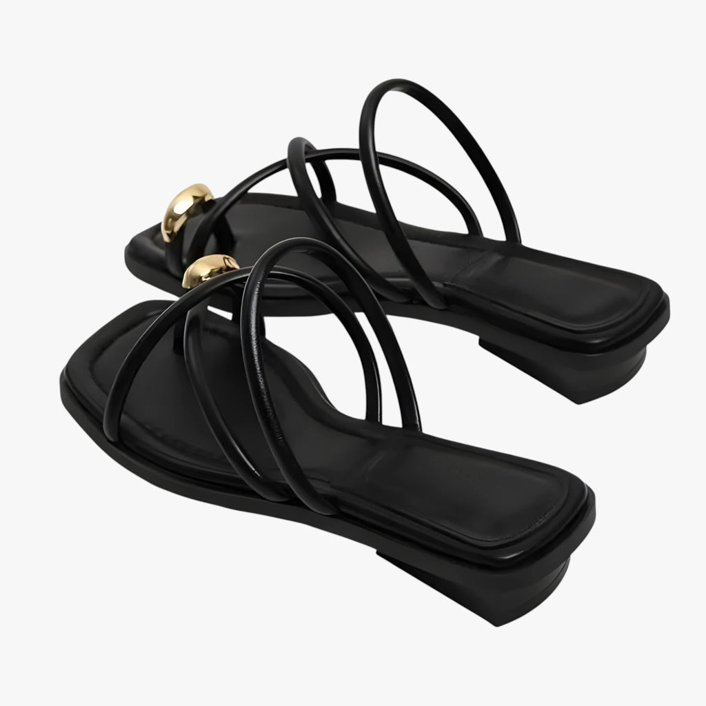Dame Flade Guld Sandaler med Rem og Blokhæl
