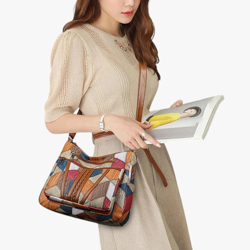 Dame Flettet Crossbody Taske med Mange Rum og Lynlås
