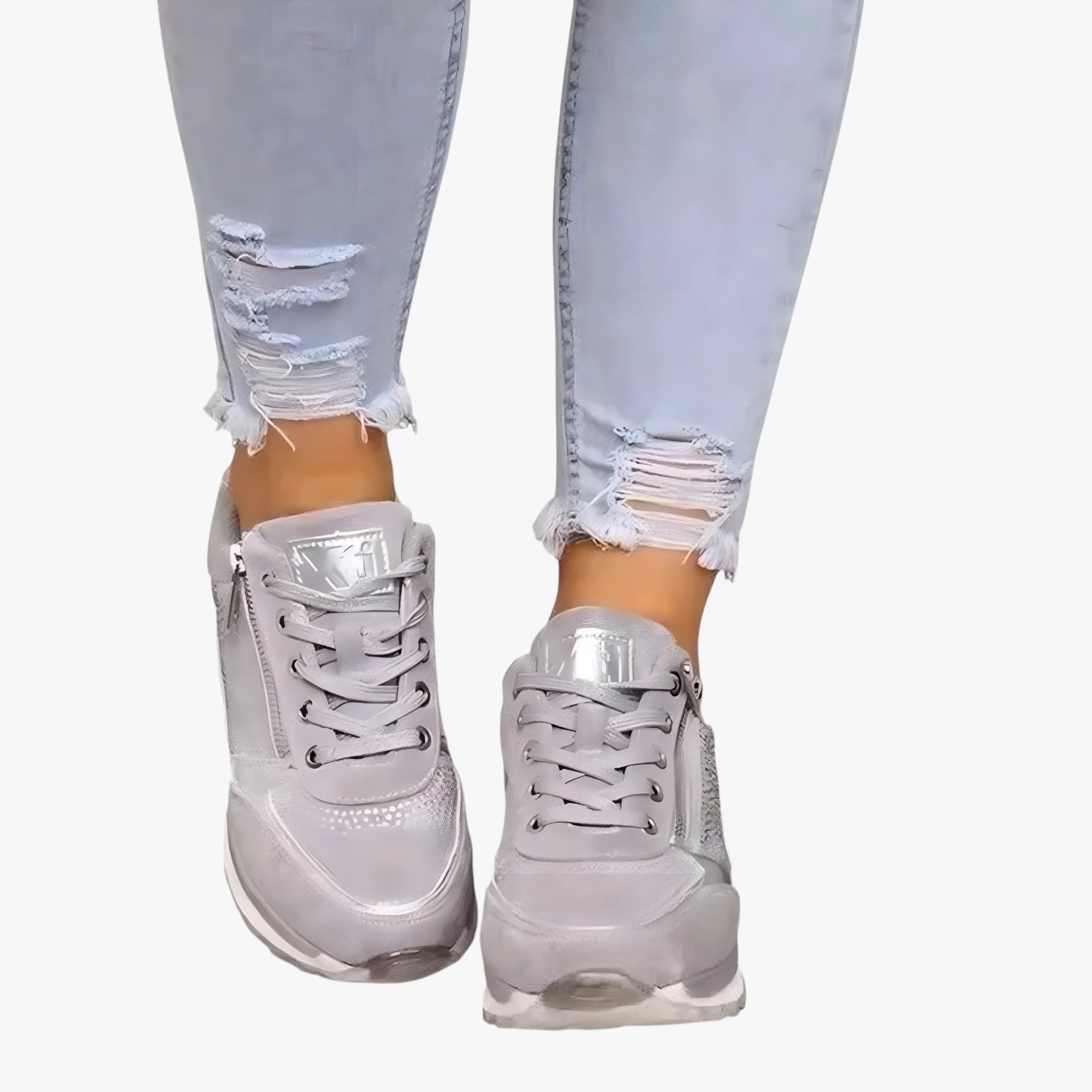 Dame Glimmer Sneakers med Snøre og Lynlås