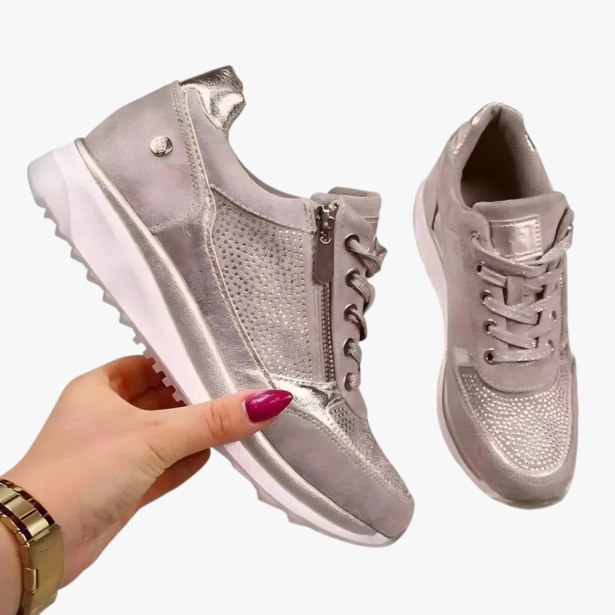 Dame Glimmer Sneakers med Snøre og Lynlås