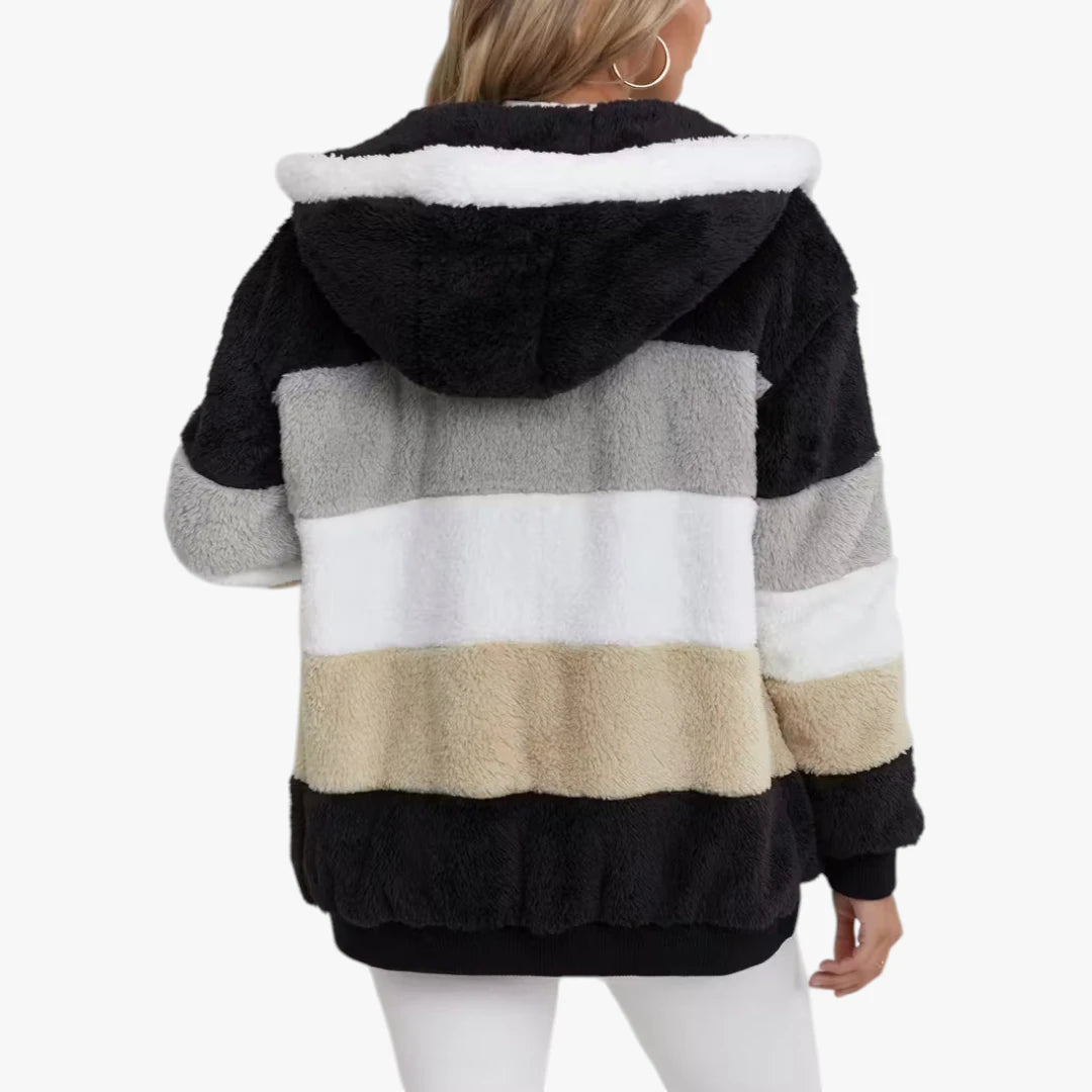 Dame Hætte Varm Teddy Jakke med Snor
