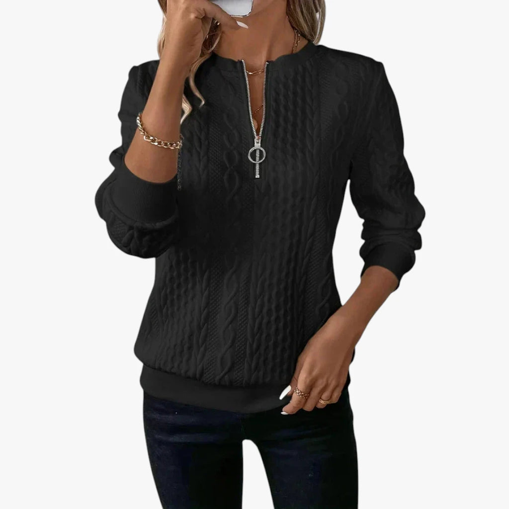 Dame Half Zip Sweater med Ribbet Manchetter