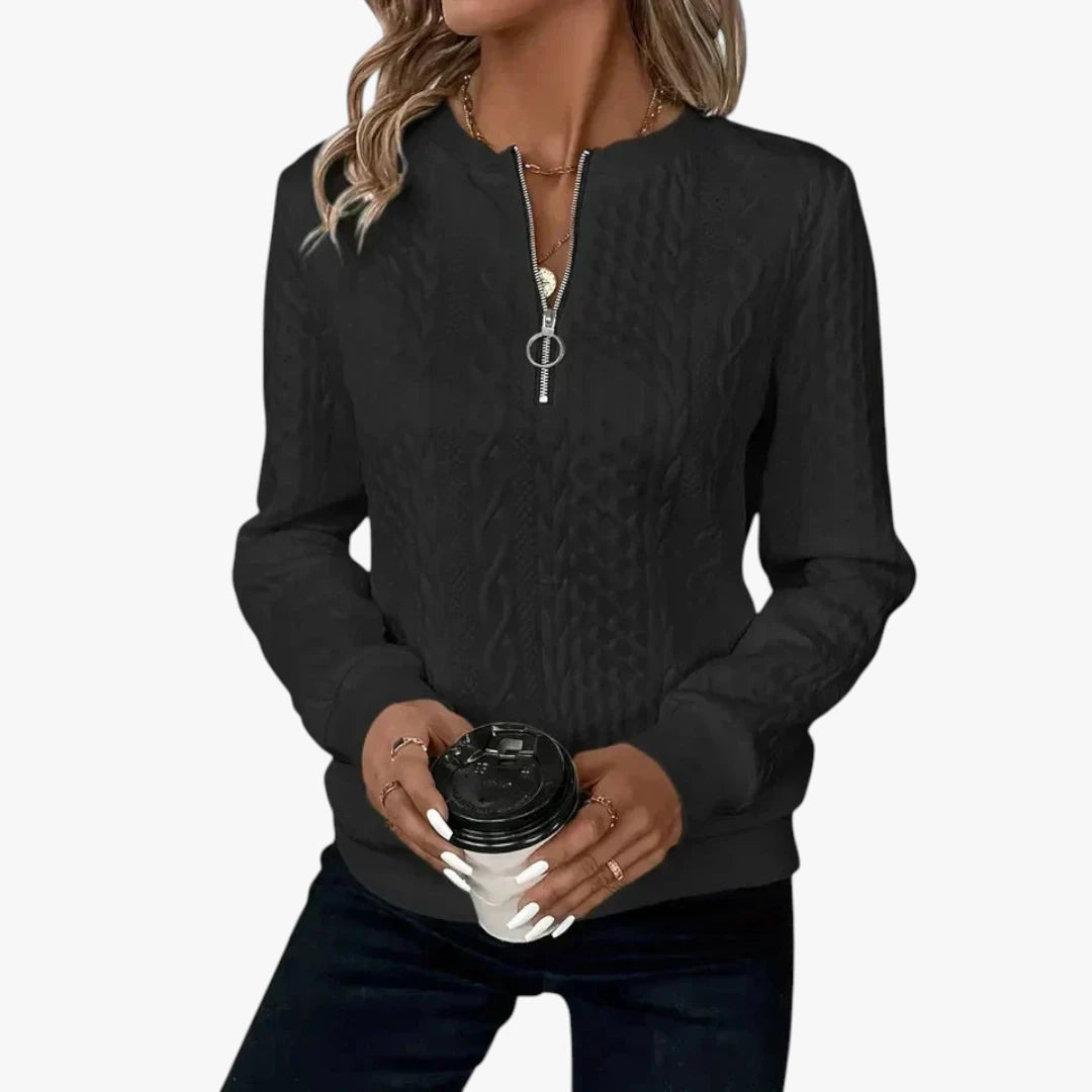 Dame Half Zip Sweater med Ribbet Manchetter