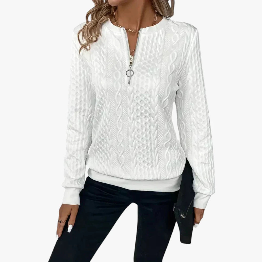 Dame Half Zip Sweater med Ribbet Manchetter