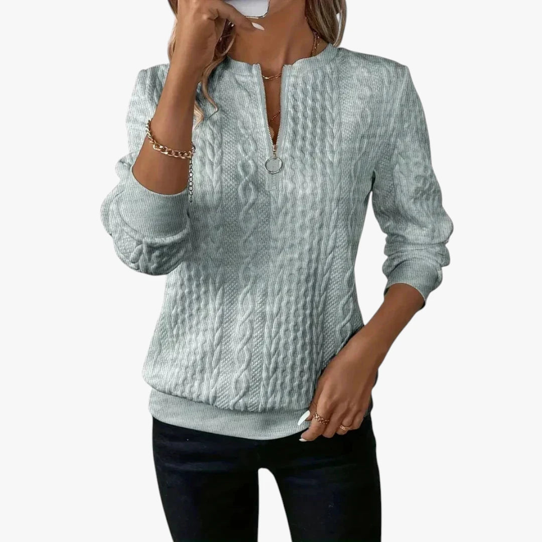 Dame Half Zip Sweater med Ribbet Manchetter
